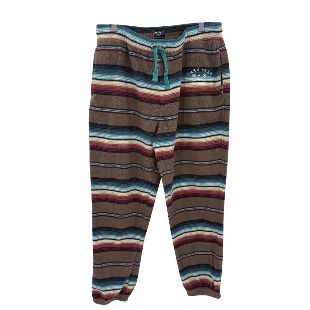 Dark Seas Division Mens Fleece Joggers Brown Striped Pajama Pants Large